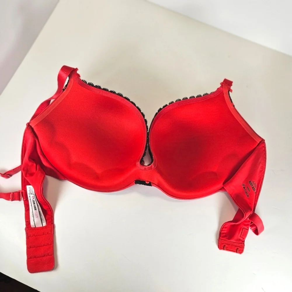 La SENZA 32DD Red Black Lace Plunge Bra Molded Cup Underwire Sexy Lingerie - Picture 11 of 15